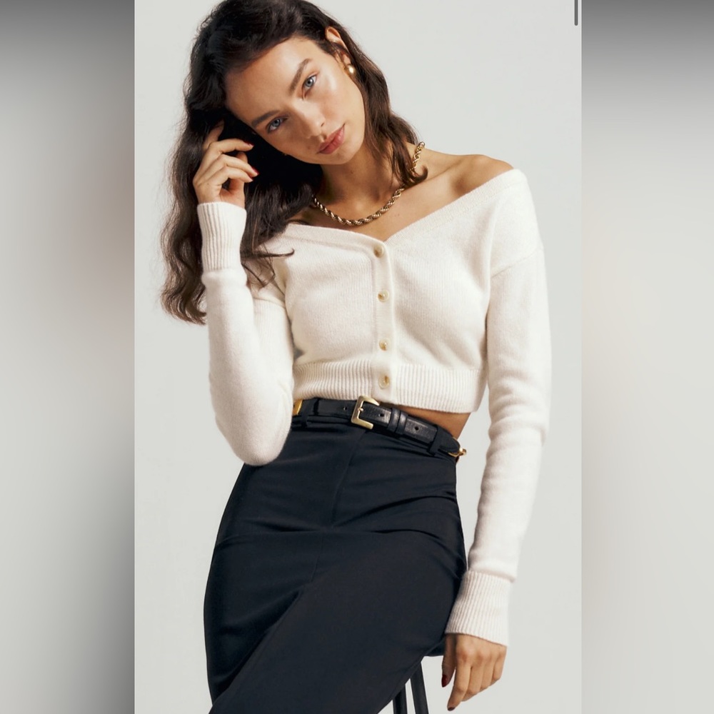 Reformation Millie Cashmere Off The Shoulder Cardigan XS